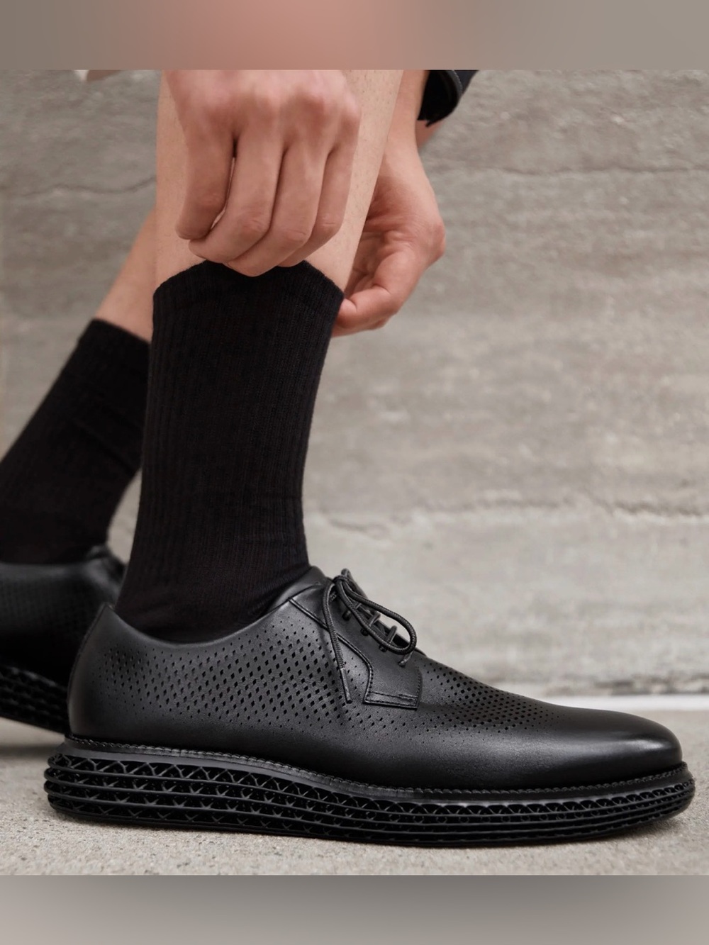 Cole Haan Black Perforated Leather Derby Shoes